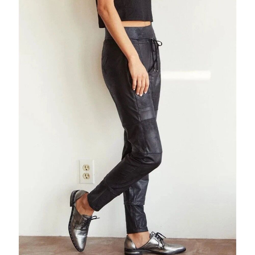 Rafaello Rossi Candy Jogger Pant Black Faux Leather Women 42 US 12 Travel Casual